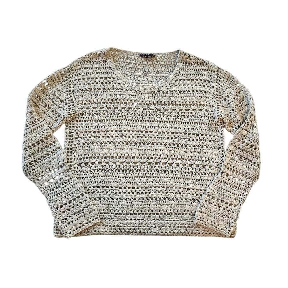 Theory Amena Arabis Tint Crochet 100% Cotton Open Knit Sweater Women's Small